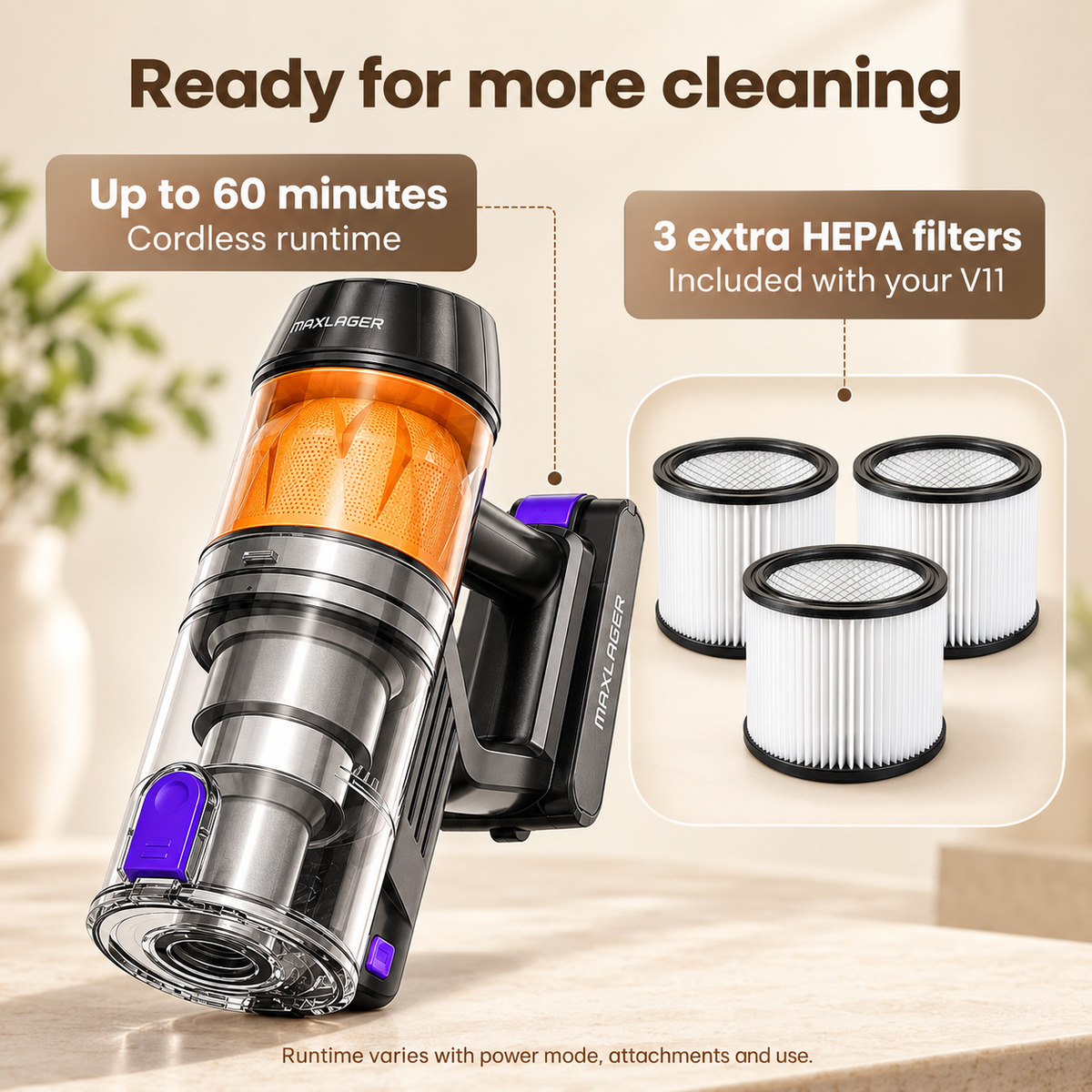 Maxlager V11 Detect Light Cordless Vacuum Cleaner – 500 W, up to 50 kPa