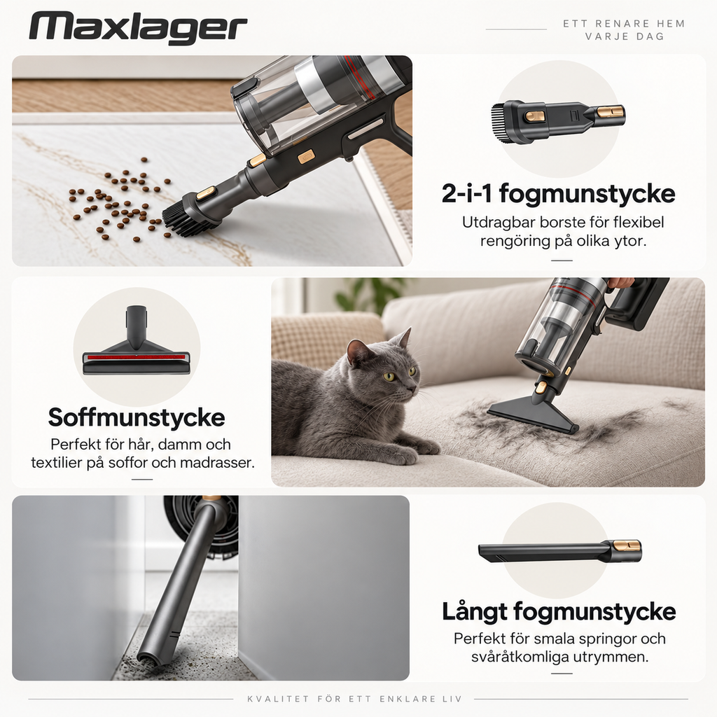 Maxlager V30 Pro – Cordless Vacuum Cleaner 800 W, 75 kPa & Up to 95 Minutes of Runtime