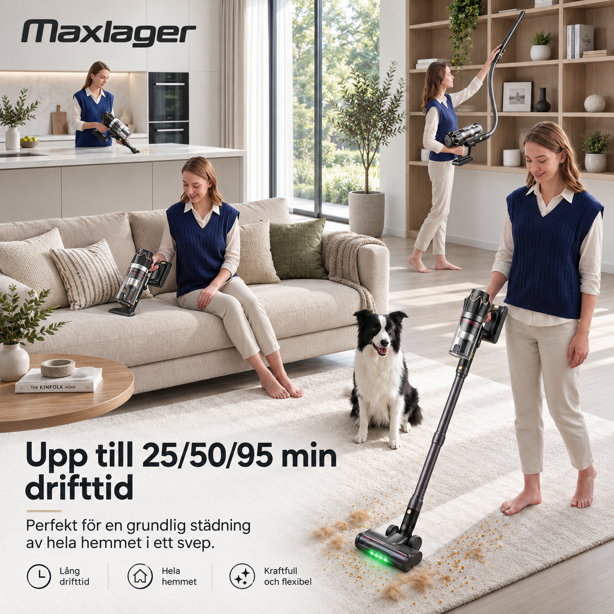 Maxlager V30 Pro – Cordless Vacuum Cleaner 800 W, 75 kPa & Up to 95 Minutes of Runtime