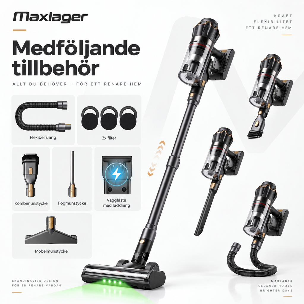 Maxlager V30 Pro – Cordless Vacuum Cleaner 800 W, 75 kPa & Up to 95 Minutes of Runtime