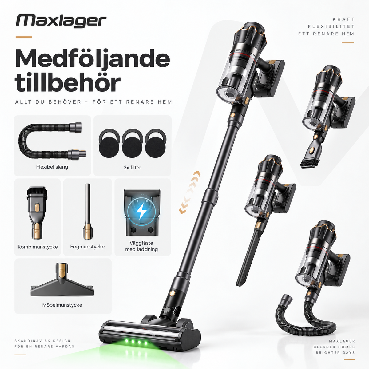Maxlager V30 Pro – Cordless Vacuum Cleaner 800 W, 75 kPa & Up to 95 Minutes of Runtime