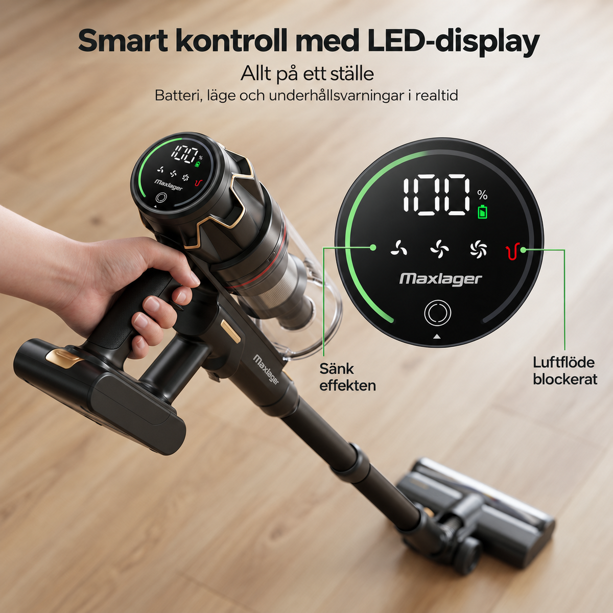 Maxlager V30 Pro – Cordless Vacuum Cleaner 800 W, 75 kPa & Up to 95 Minutes of Runtime