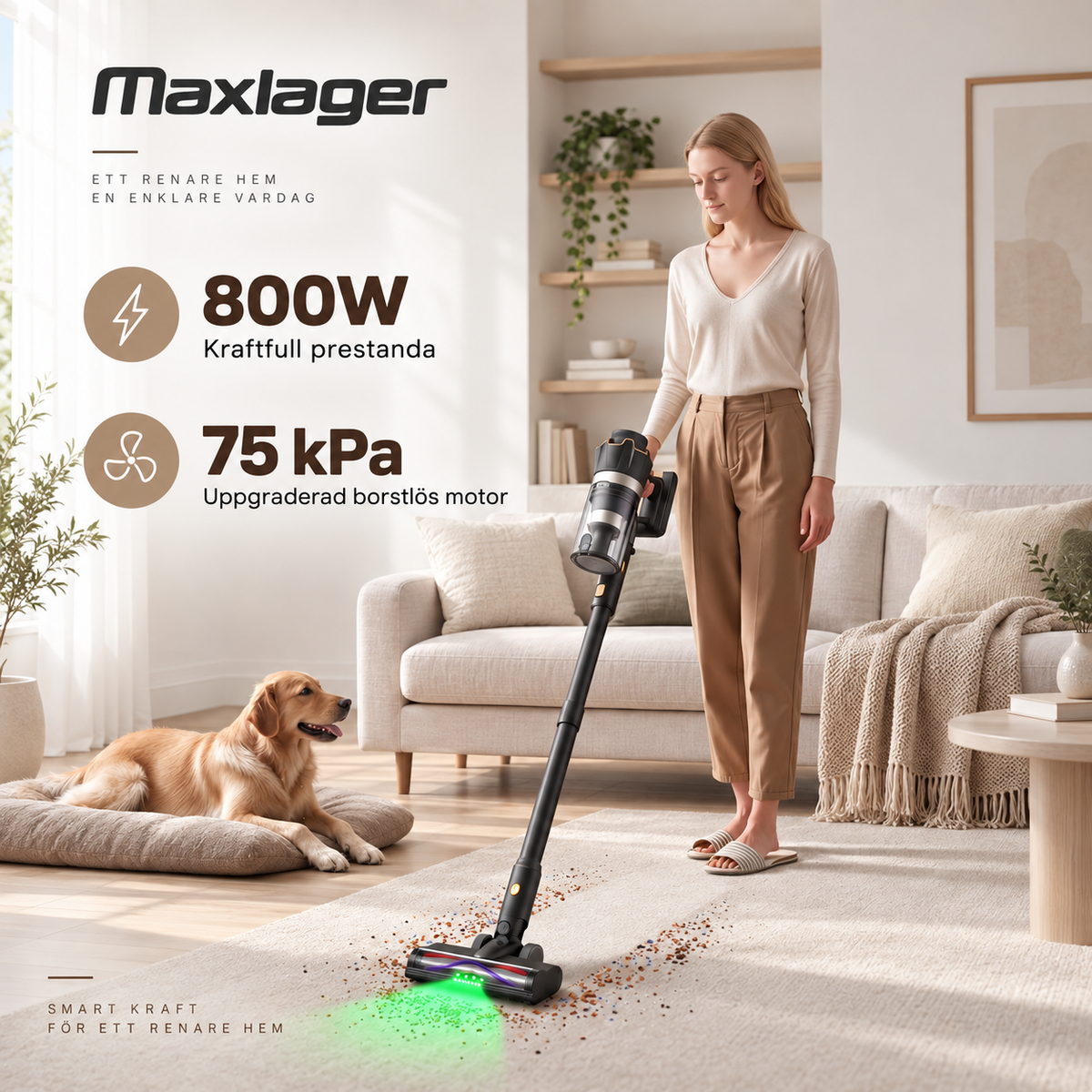 Maxlager V30 Pro – Cordless Vacuum Cleaner 800 W, 75 kPa & Up to 95 Minutes of Runtime